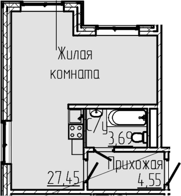 Квартира студия 35.69 м², 1/6 эт., ЖК «SERTOLOVO PARK»
